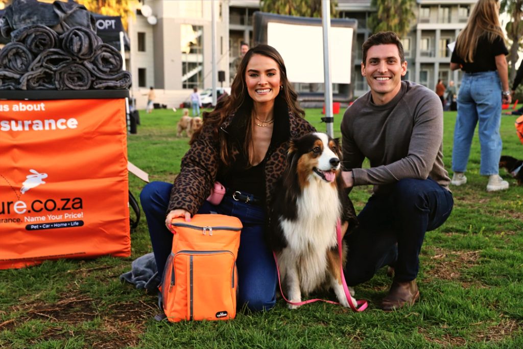 Dotsure influencers, Nick and Amber with Phoenix at The Galileo Open Air Cinema pet-friendly movie night in Cape Town