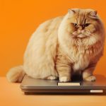 A fluffy cat on a scale emphasising the importance of pet obesity awareness