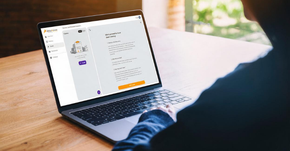 A laptop open on Dotsure's claims website, showcasing how to make an insurance claim in South Africa